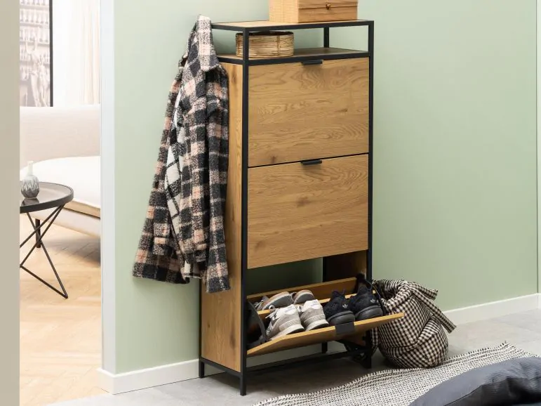 Meuble à chaussures SCALA 3 portes battantes chêne sauvage/noir