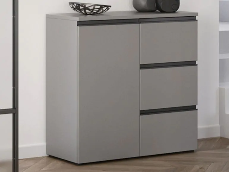 Commode BASILIQUE 1 porte 3 tiroirs gris pierre