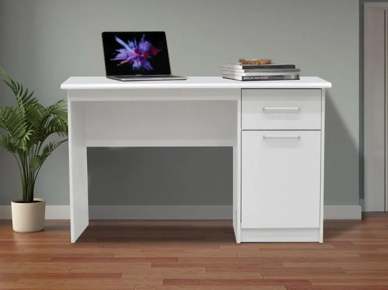 Bureau MILICA 1 porte 1 tiroir 120 cm blanc