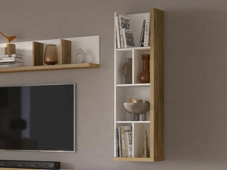 Armoire murale LARSY blanc brillant/chêne flagstaff