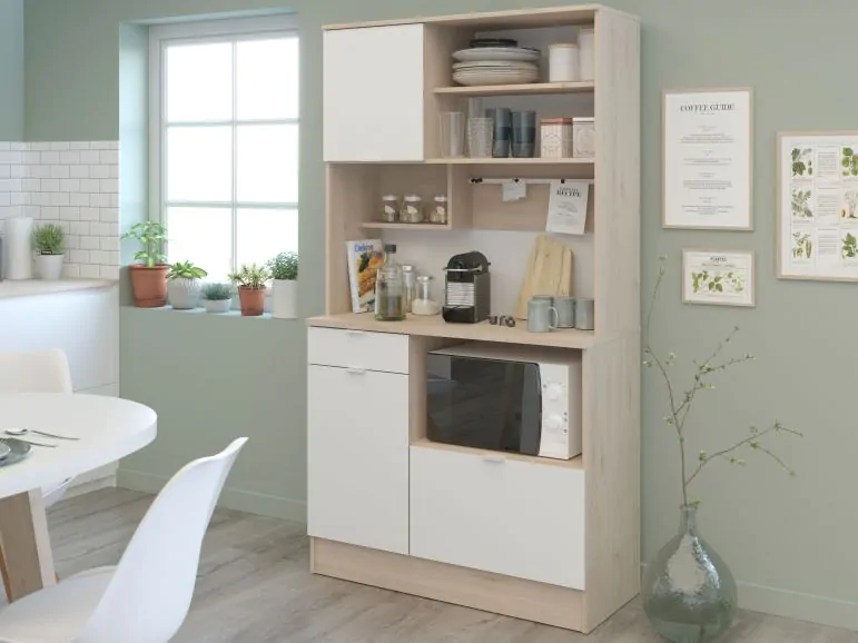 Armoire de cuisine SOBOL 3 portes 1 tiroir blanc/chêne jackson