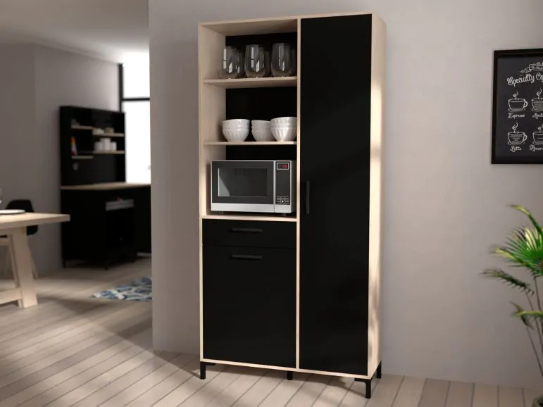 Armoire de cuisine STUDALI 2 portes 1 tiroir noir/chêne jackson