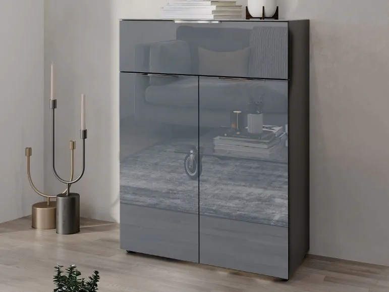 Commode OAKLAIR 2 portes 1 tiroir graphite/gris brillant