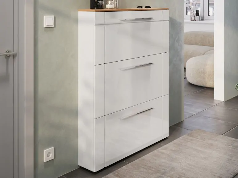 Meuble à chaussures ASTONIA 3 portes battantes blanc/chêne navarra