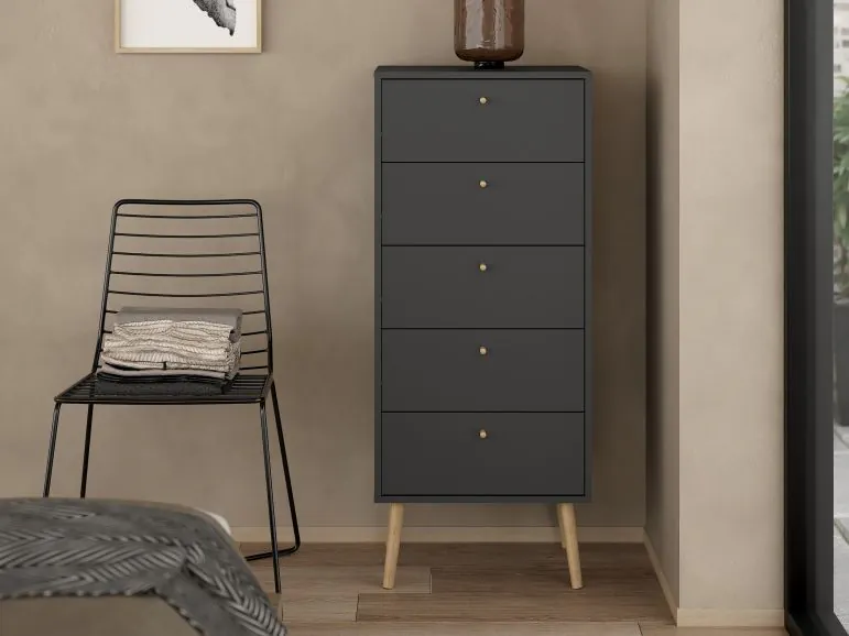 Commode BOAVISTA 5 tiroirs gris