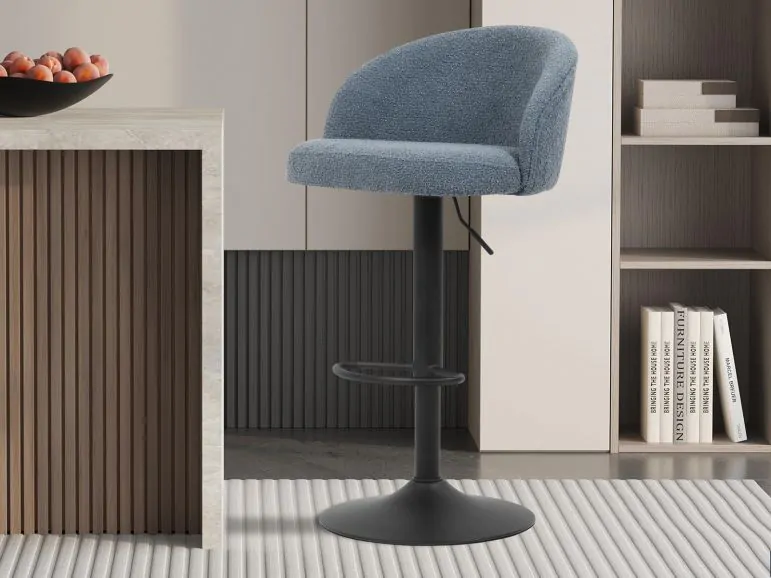 Tabouret de bar ARDOU tissu bouclé bleu