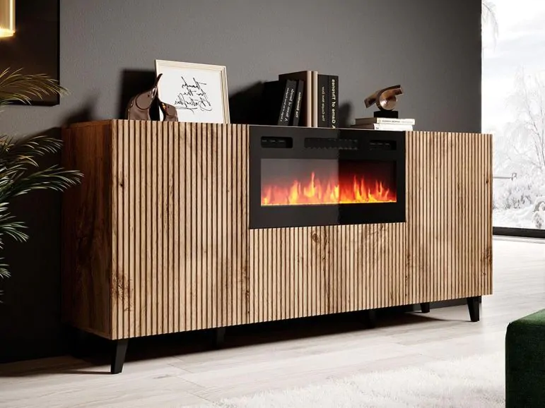 Buffet/bahut cheminée VEGAS 2 portes chêne wotan