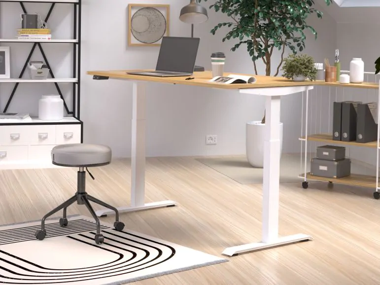 Bureau à hauteur variable électrique JETLAG 120 cm chêne navarra/blanc