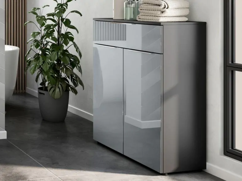 Armoire VASILIO 2 portes 1 tiroir graphite/gris brillant