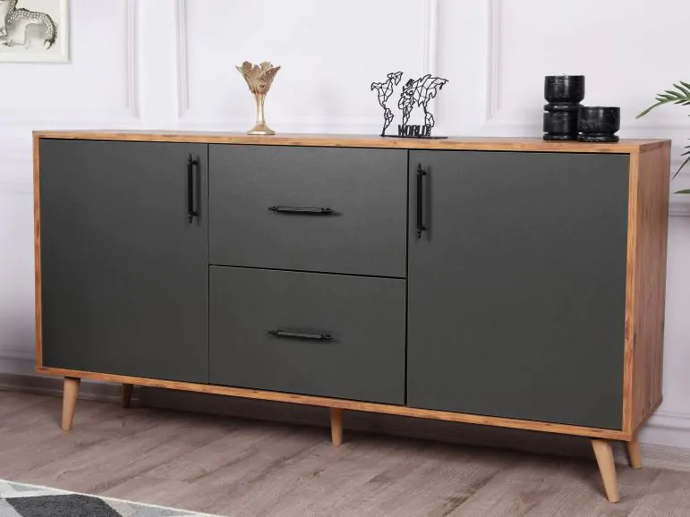 Buffet/bahut CORSICA 2 portes 2 tiroirs noyer/gris métal