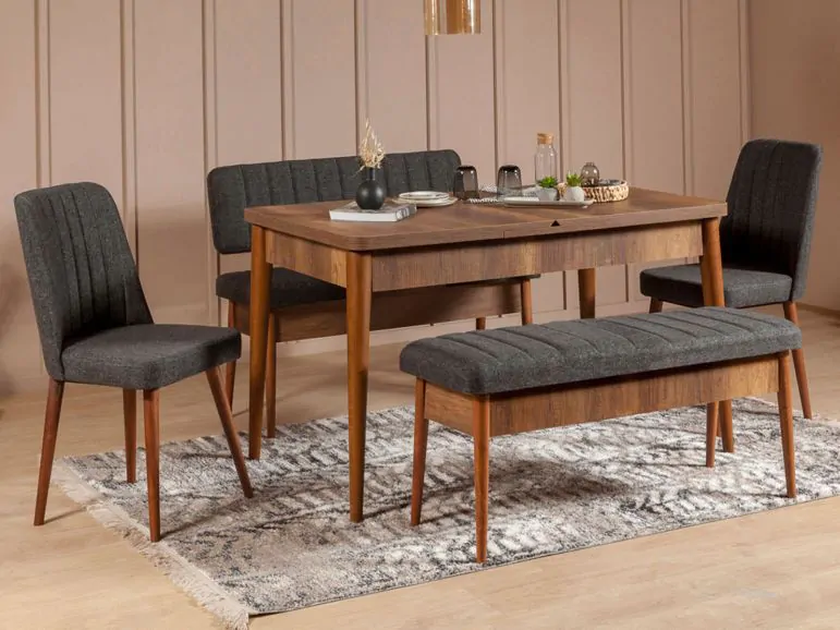 Ensemble repas VIVALDI noyer/anthracite (5 pièces)