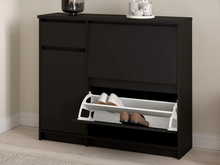Meuble à chaussures NARIBA 3 portes 1 tiroir noir