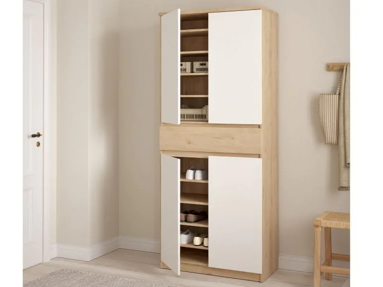 Armoire à chaussures NARIBA 4 portes chêne jackson/blanc