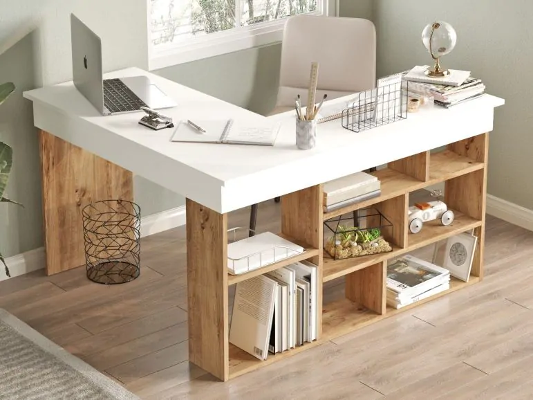 Bureau d'angle COTALO blanc/chêne atlantique