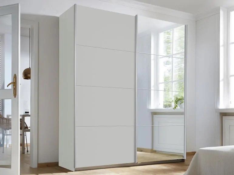 Armoire TAPAS 2 portes 181 cm gris soie avec miroir