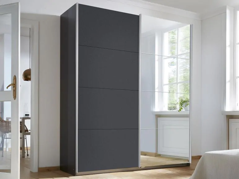 Armoire TAPAS 2 portes 181 cm gris métal avec miroir
