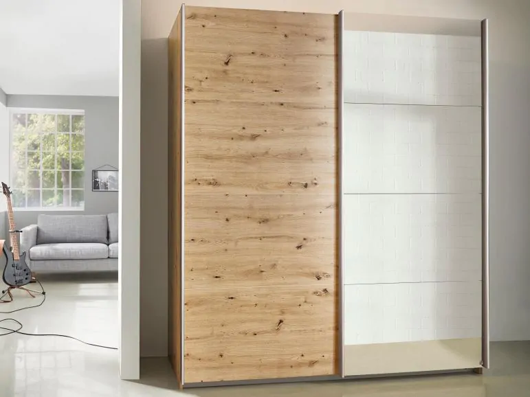 Armoire TAPAS 2 portes 181 cm chêne artisan avec miroir