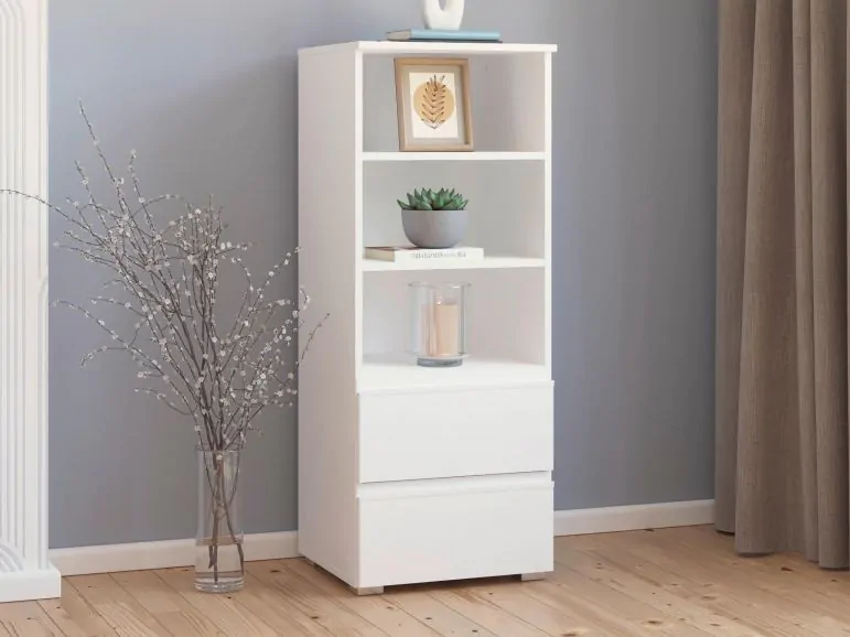 Bibliothèque JOHAN 3 niches 2 tiroirs blanc