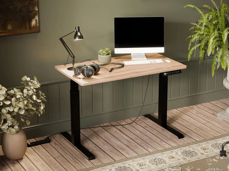 Bureau à hauteur variable électrique NOMALAND 120 cm chêne wotan/noir