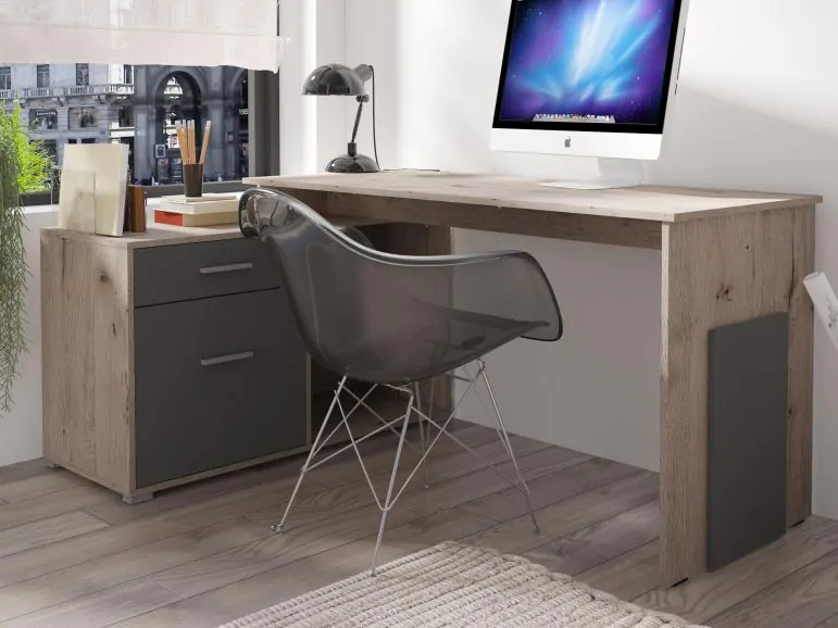 Bureau d'angle COMORES anthracite/chêne wellington