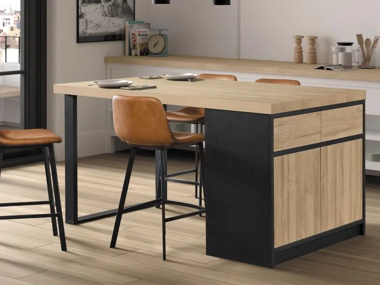 Ilot de cuisine ILOAN 230 cm chêne français