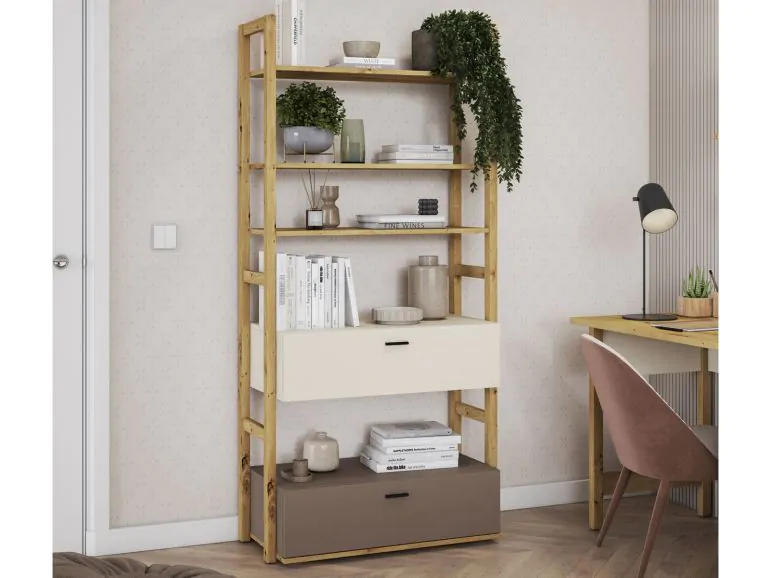 Bibliothèque LENAXO 2 tiroirs cachemire