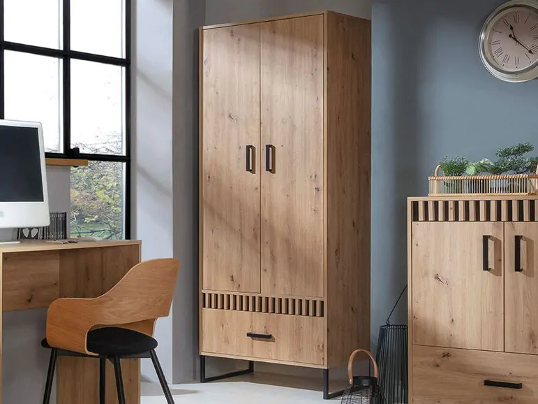 Armoire LAMINE 2 portes 1 tiroir chêne artisan