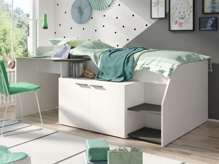 Lit composé MULTANA 90x200 cm blanc/graphite