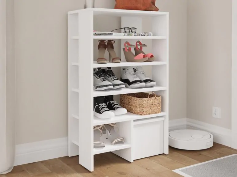 Rangement chaussures RUBINO 5 étagères blanc avec banc