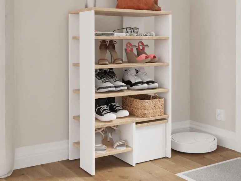 Rangement chaussures RUBINO 5 étagères blanc avec banc/sonoma