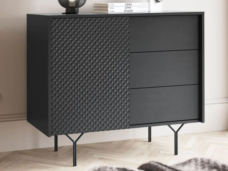Commode RAYO 1 porte 3 tiroirs graphite