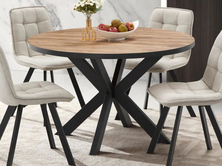Table repas ronde LANAKO 120 cm chêne industriel