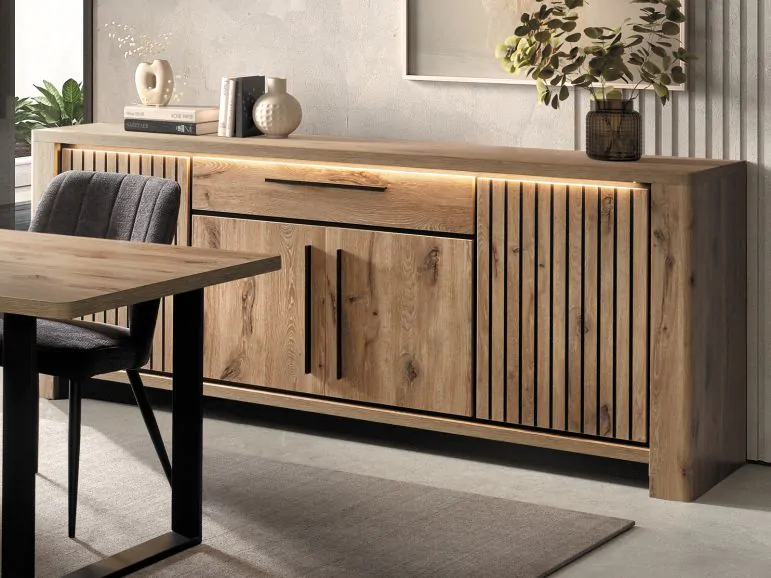 Buffet/bahut SANDRA 4 portes 1 tiroir chêne canyon