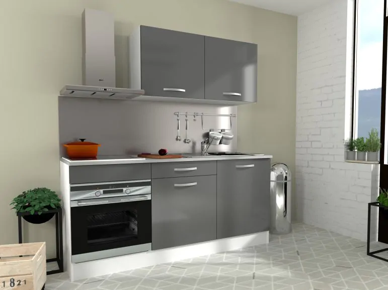 Bloc cuisine ECOTIC 180 cm gris brillant