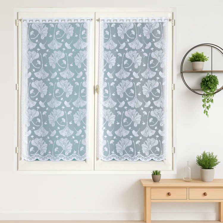 Paire de vitrages base découpée en dentelle ginkgo