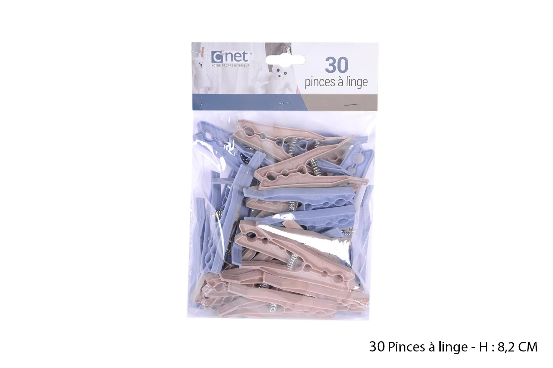 30 PINCES LINGE GREGE ET BLEU 8.8CM