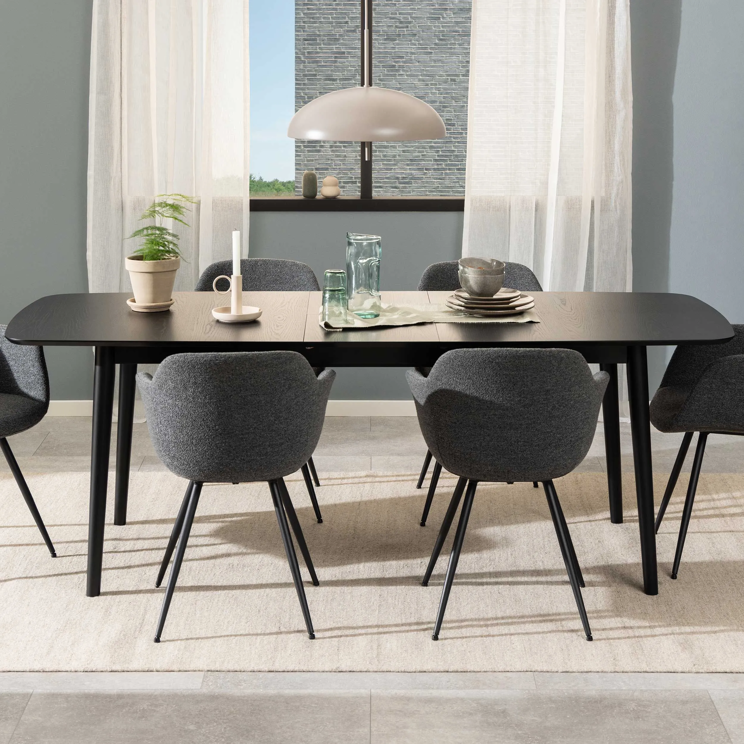 Table de salle à manger rectangulaire Montreux - Placage chêne noir, 180/219x90cm