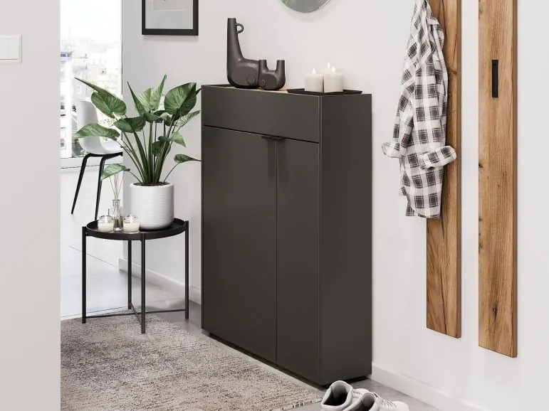 Armoire murale AMEYA 2 portes 1 tiroir 83 cm graphite/chêne navarra (vertical)