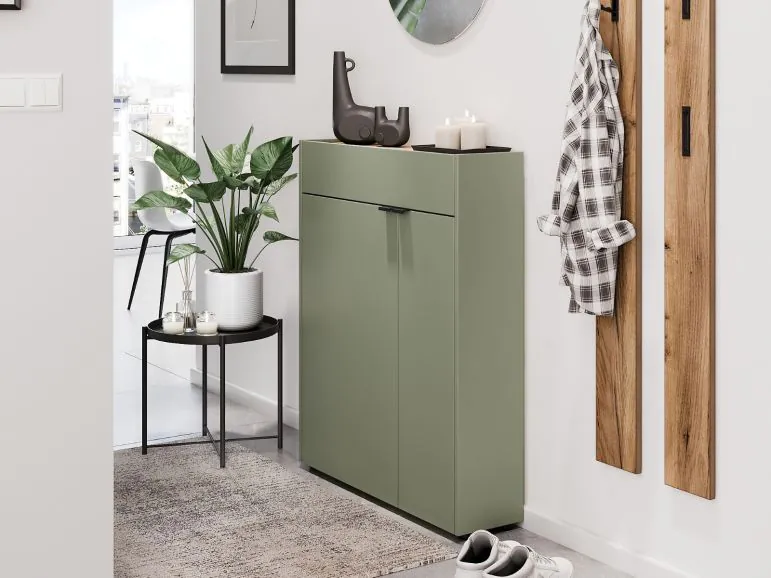 Armoire murale AMEYA 2 portes 1 tiroir 83 cm vert/chêne navarra (vertical)