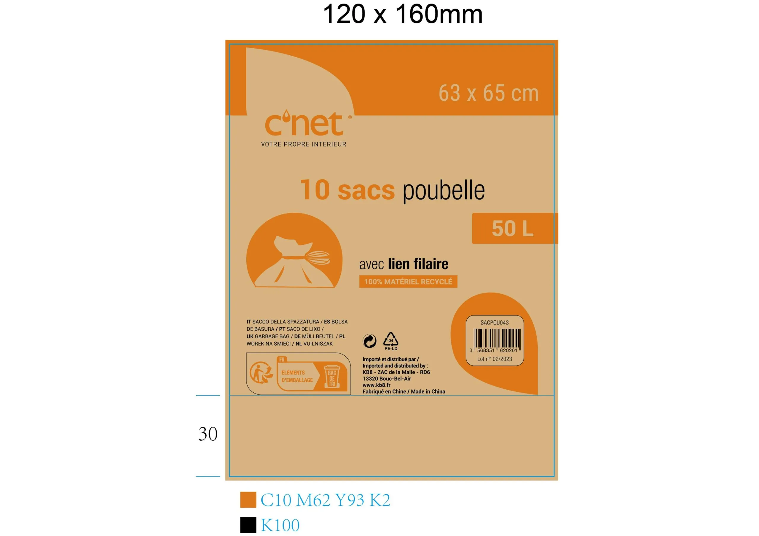 10 SACS POUBELLE 50L AVEC LIENS