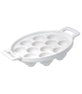 Plat à escargots ovale blanc porcelaine culinaire 17,5x16 cm Belle Cuisine Revol