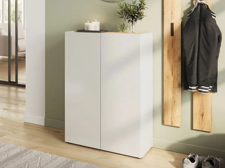 Meuble à chaussures ALVIN 2 portes blanc/chêne navarra