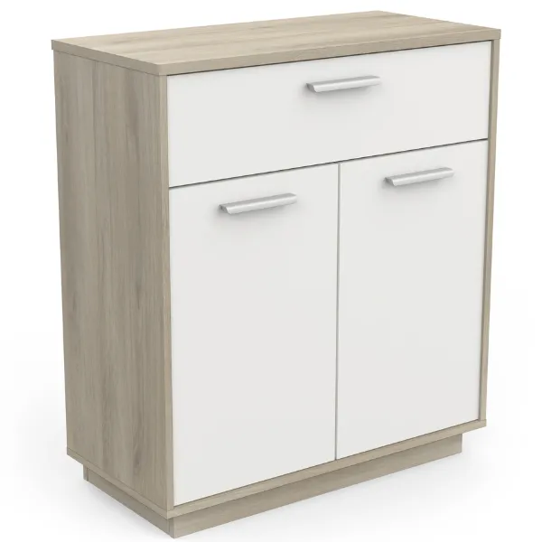 Armoire de rangement Leontien 2 portes tournantes et 1 tiroir-chêne Kronberg/blanc mat