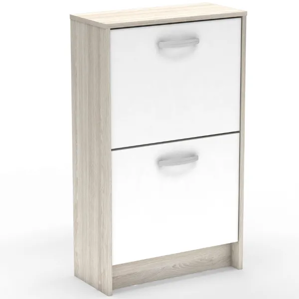 Armoire à chaussures Noni-2 portes battantes-chêne Shannon/blanc mat