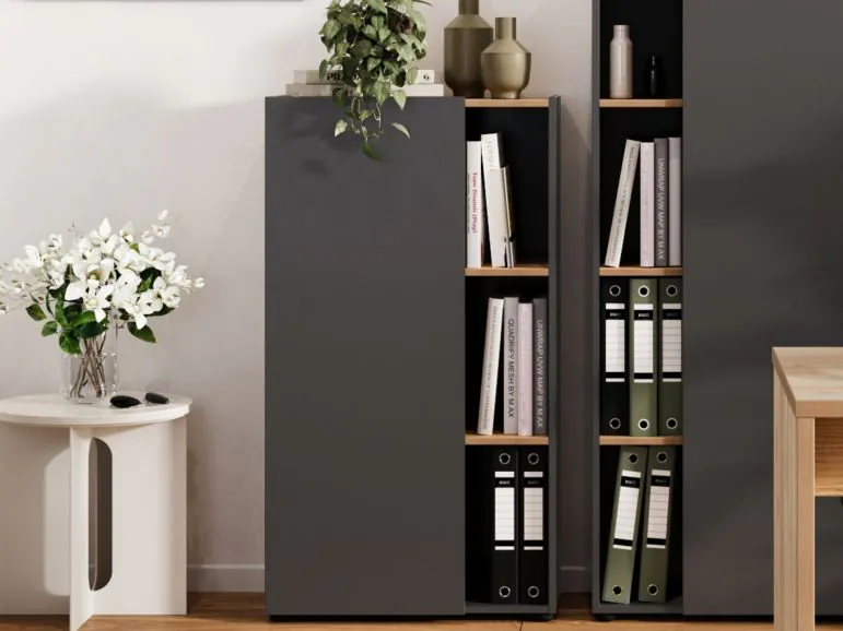 Armoire de bureau ADRIANO 2 étagères graphite/chêne navarra