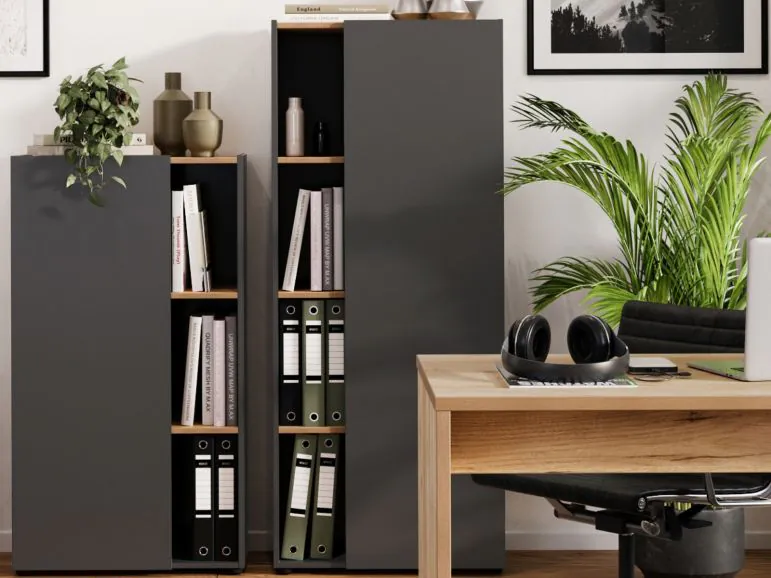 Armoire de bureau ADRIANO 3 étagères graphite/chêne navarra