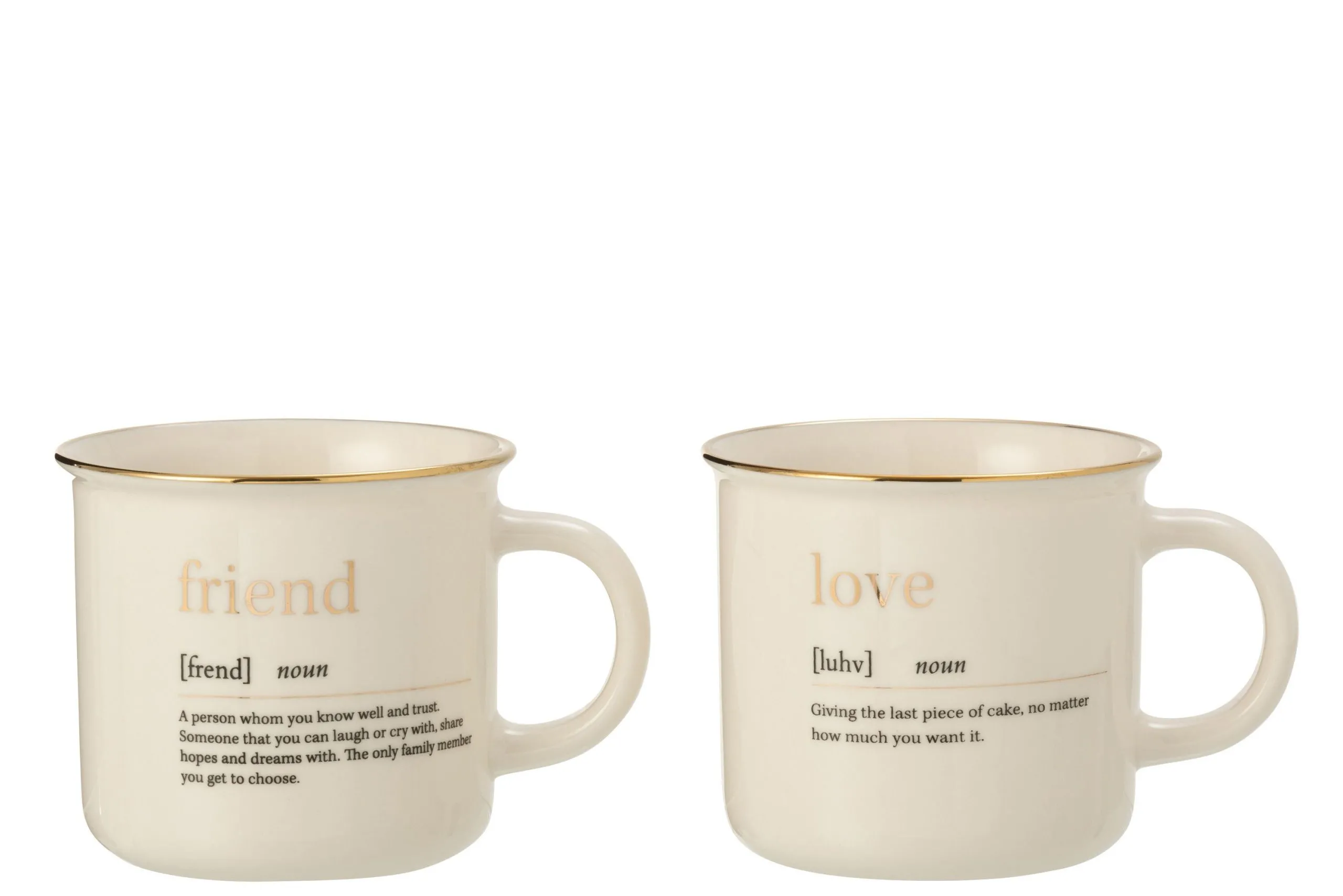 Mug message love friend ceramique or assortiment de 2