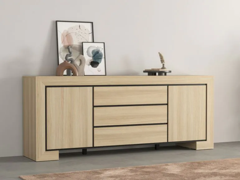 Buffet/bahut CASTRO 2 portes 3 tiroirs chêne élégant