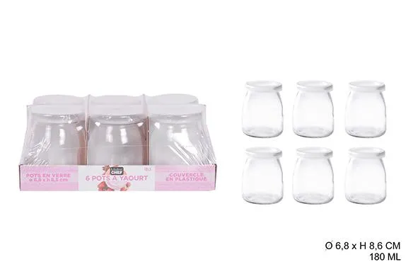 6 BOCAUX VERRE POTS A YAOURT 180ML