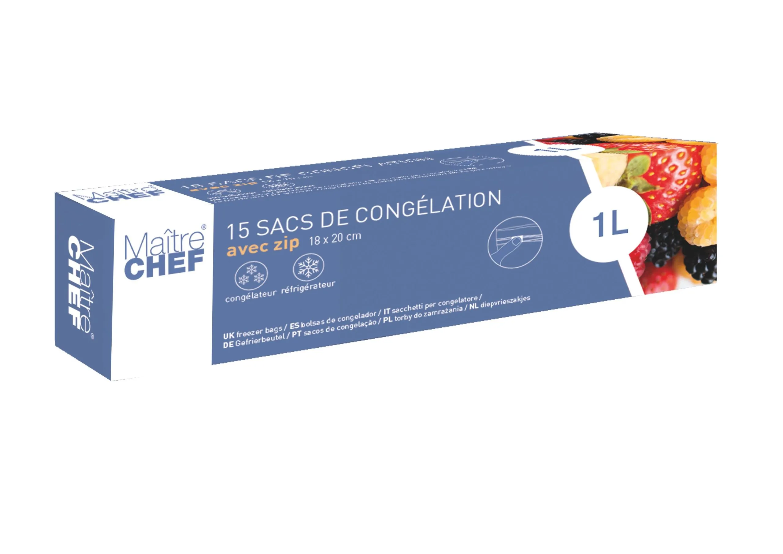 15 SACHETS CONGELATION ZIP 1L 18X20CM